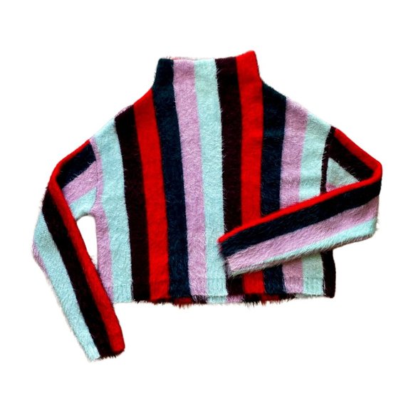 Blank NYC Sweaters - Blank NYC The Mad Hatter Multi Striped Fuzzy Mock Neck Sweater Top